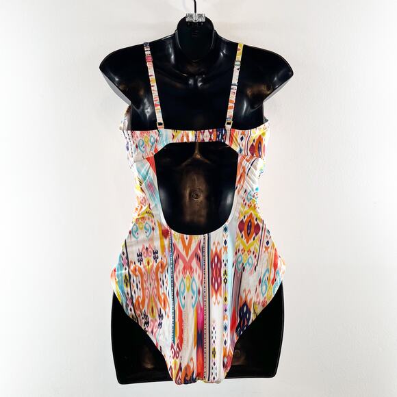 LA Blanca Twist Keyhole One Piece Printed Swimsuit White Medium - Picture 4 of 7